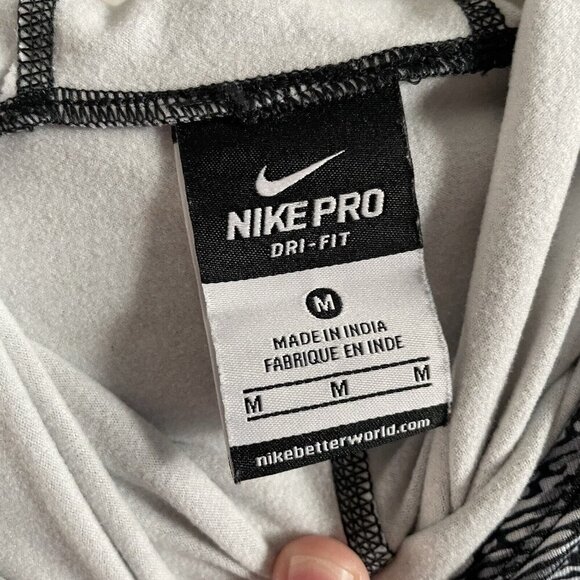 Nike Pro Dri-Fit Women Sz M Black/White Striped Drawstring Hooded Pullover Top - Picture 6 of 9